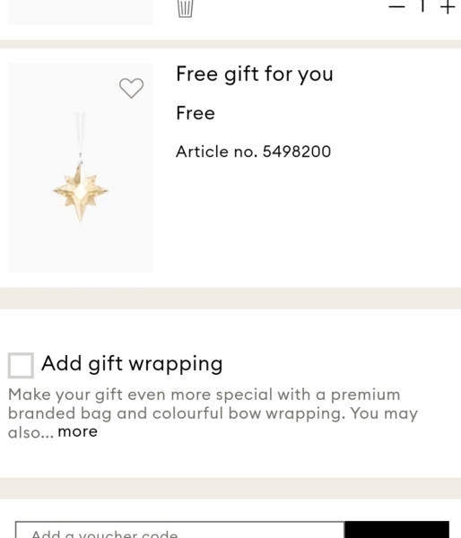 Free Christmas Tree decoration from Swarovski.com with code STAR 