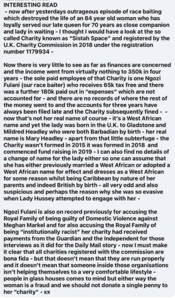 The Lady Hussey racism thing