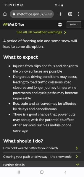 Amber warning for freezing rain on Sunday