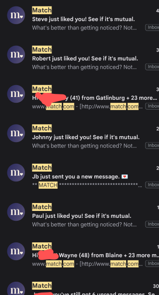 Husband has emails from Match.com 