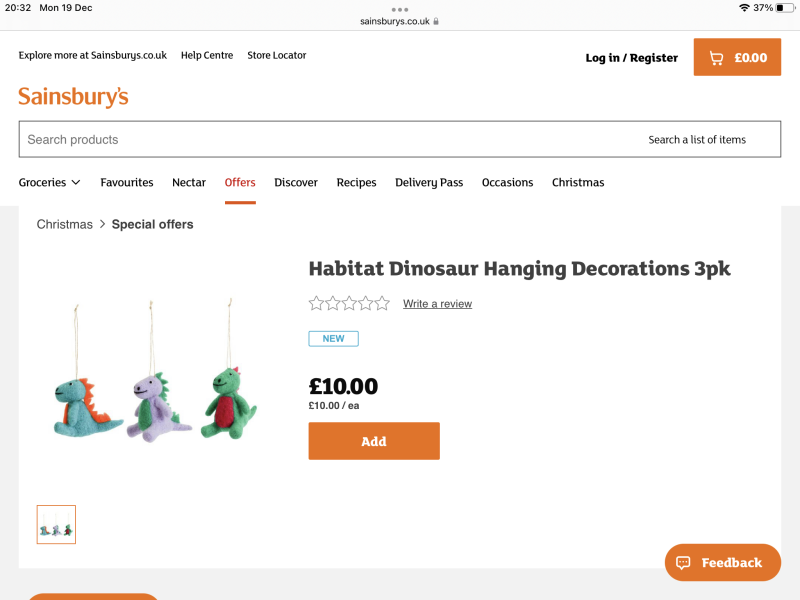 Sainsbury's Dinosaur Decorations