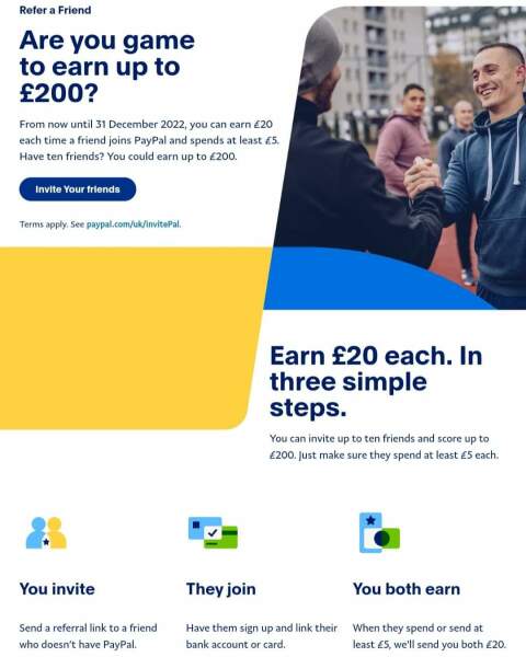 Paypal spend £5 get £20 free
