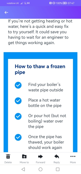 Having to leave heating on due to boiler freezing