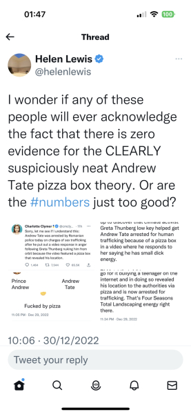 That Andrew Tate wasn’t found because of a pizza box?