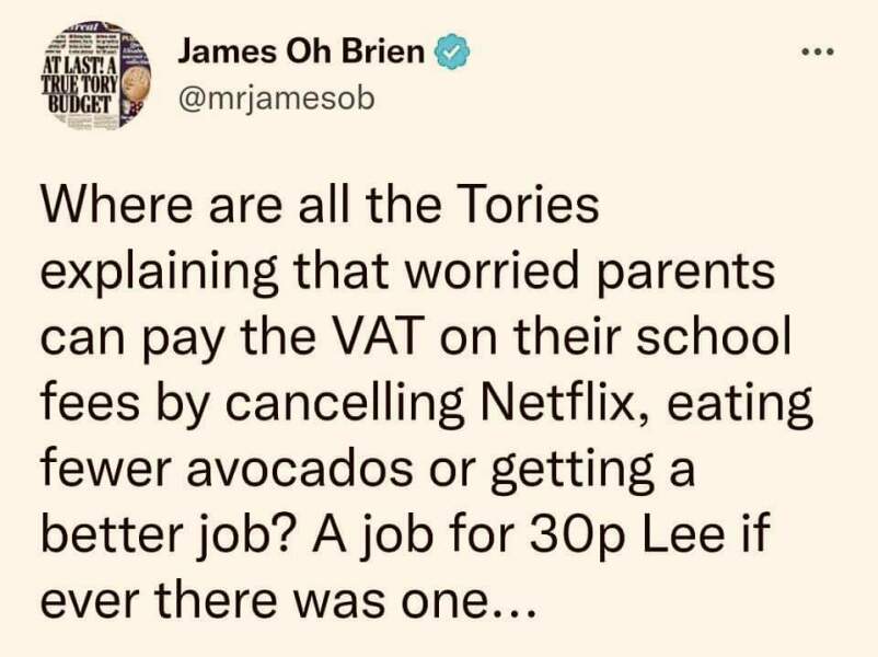 To think abolishing private schools would cost the tax payer a lot of money?!