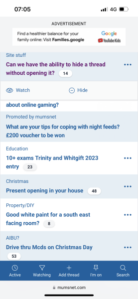 Can we have the ability to hide a thread without opening it? 