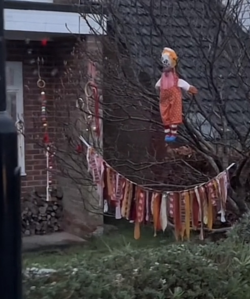 Weird dolls hanging on neighbours tree?
