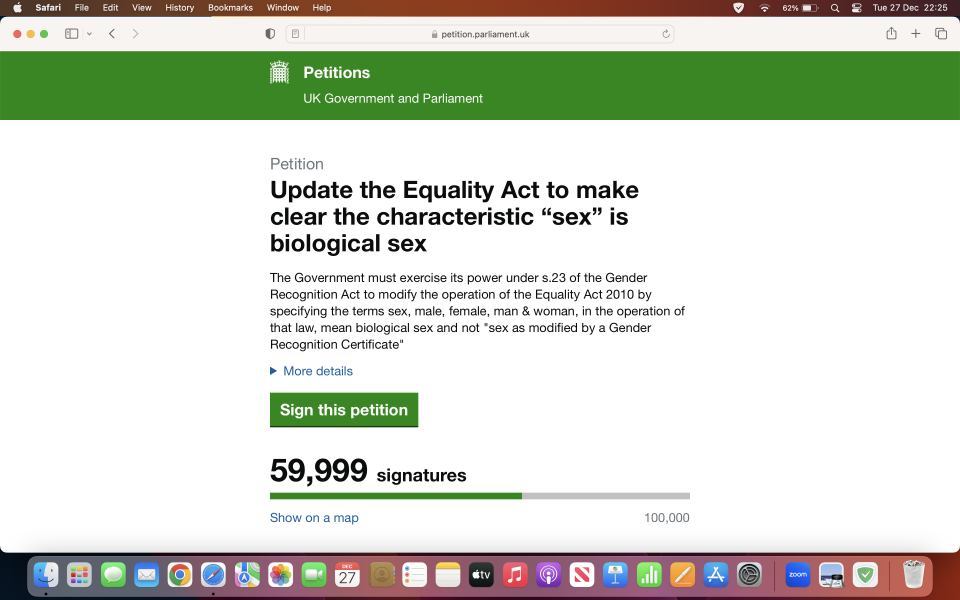 Petition: Update the Equality Act to make clear the characteristic “sex” is biological sex