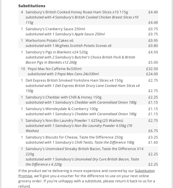 So what Xmas supermarket substitutions...
