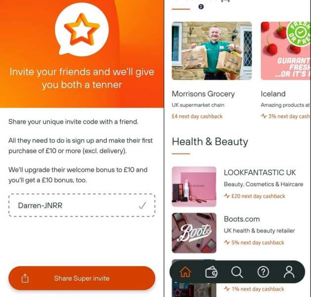 Spend £10 at any store & get £10 back free! Super Cashback app 