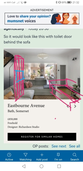 Understairs toilet in open plan layout 