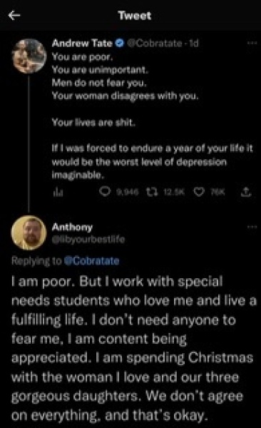 To ask your thoughts on Andrew Tate?