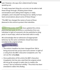 BBC Article - Change of wording