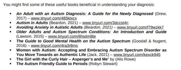 Post autism diagnosis reading, YouTube, etc recommendations 