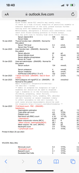 Blood test results - iron levels ( predominantly)