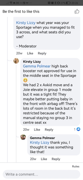 Kia Sportage 3 car seat configuration?