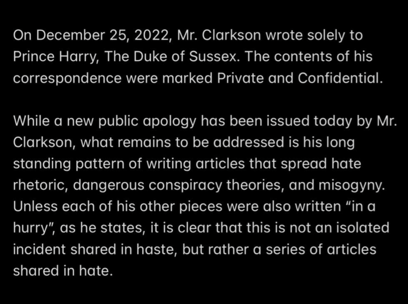 Clarkson did NOT apologise to Meghan