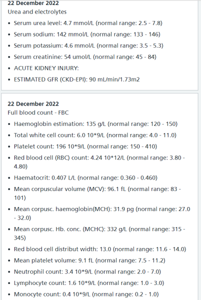 Bloods = "Satisfactory" - can anyone interpret for me?