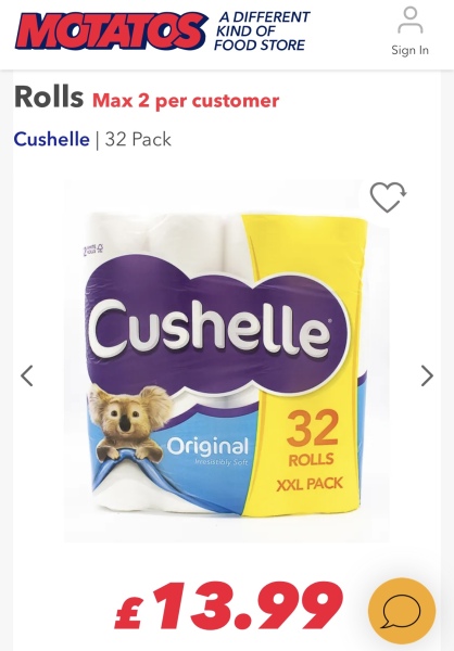 Price of toilet roll. 