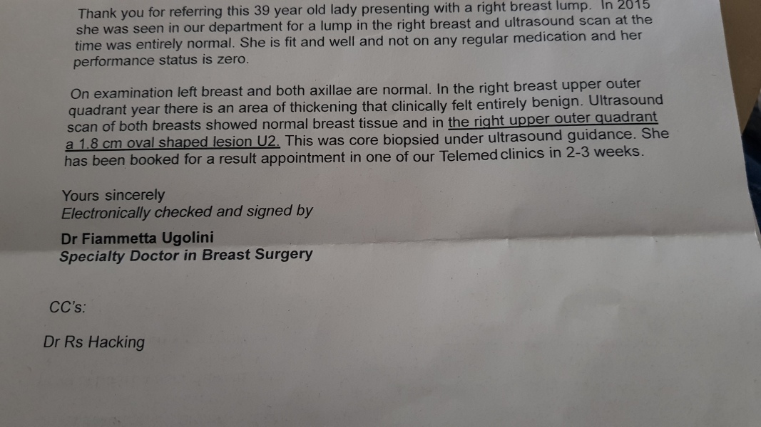 Breast lump scan and biopsy 