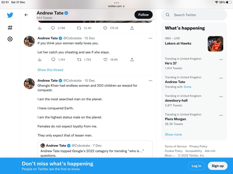 Son brainwashed by Andrew Tate
