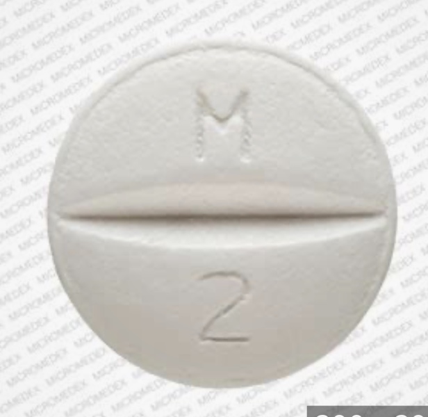 what pill is small and white and has two Ms on it?