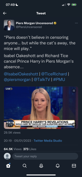 Piers Morgan's Twitter account hasn't tweeted for ages. Which is very strange given recent events