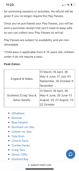 Haven entertainment passes (Hafan Y Mor)