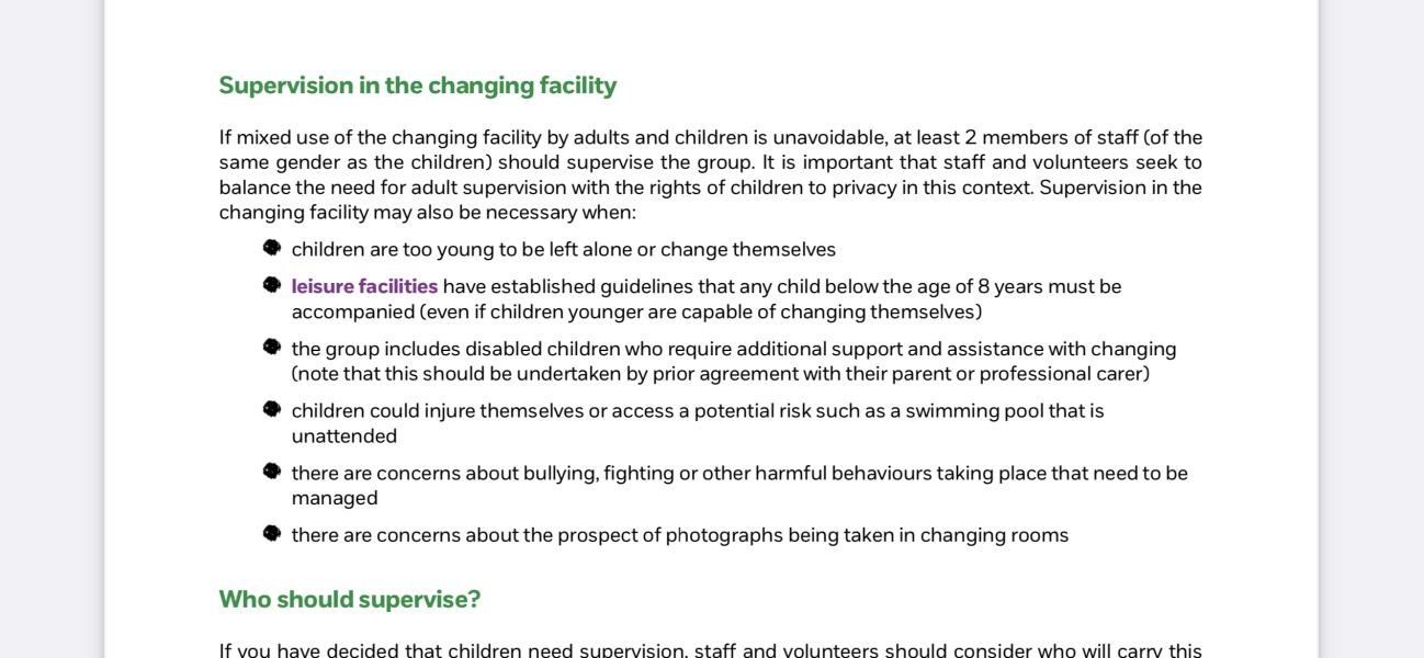 Supervision in the changing rooms
