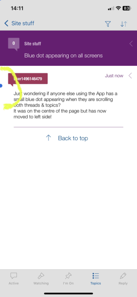 Blue dot appearing on all screens
