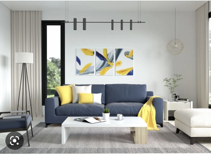 Ideas for coffee table/decor for navy sofa and white floor?