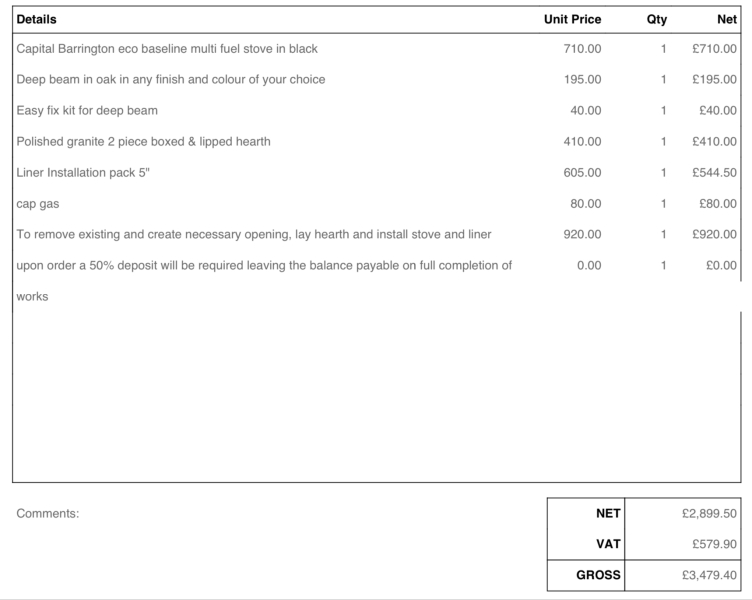 Cost to remove gas fire and install wood burner