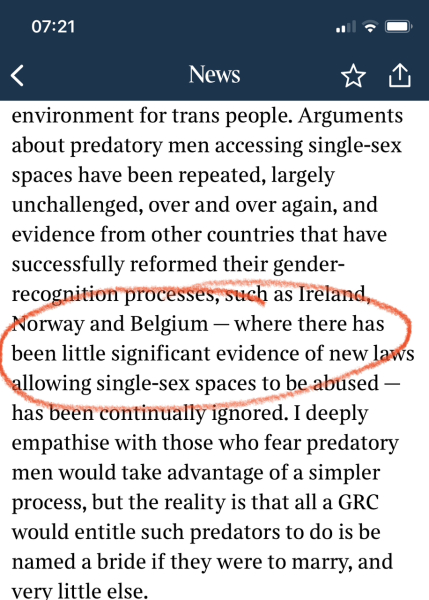 Trans self-ID since 2015 — and no horror stories - The Times