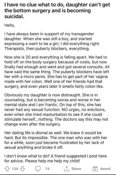 Complications from  trans surgery!