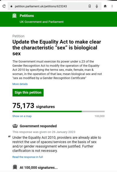 UK Government response to sex in the Equality Act petition 