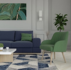 Ideas for coffee table/decor for navy sofa and white floor?