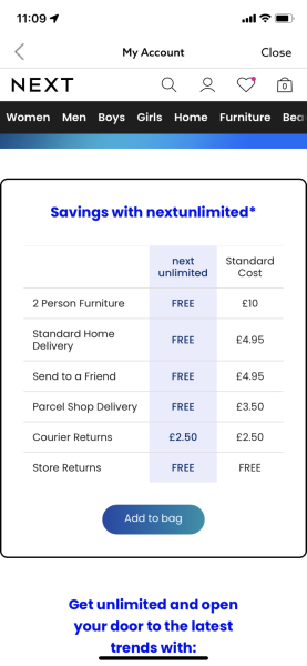 Next Unlimited now includes delivery only 
