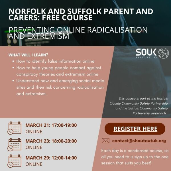 Protecting your child from online extremism - Free course (Suffolk & Norfolk)