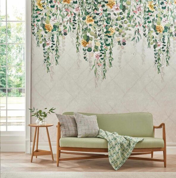 Sage green metal bedstead with …