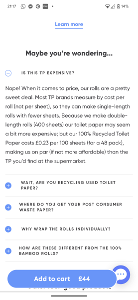 Price of toilet roll. 