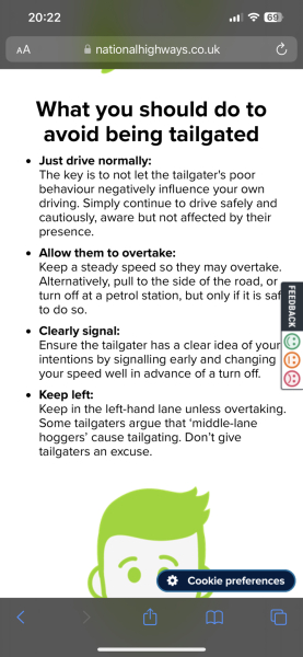 Tailgating. Pull over or keep driving? 