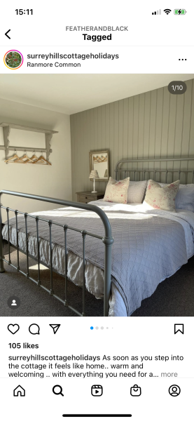Sage green metal bedstead with …