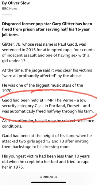 Gary Glitter freed “automatically”!!