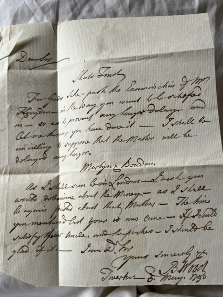 Anyone want to help decipher a letter from 1790? Pic attached. Hilariously starts with 'for god sake'