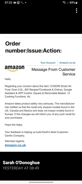 Cosori air fryers are being recalled due to fire risk