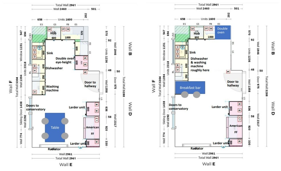 Advice on kitchen plan - breakfast bar or kitchen table?