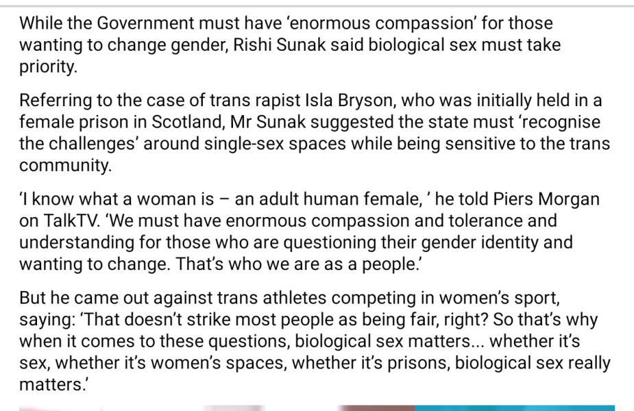 Sunak: "I know what a woman is – an adult human female"