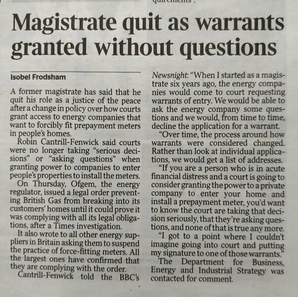 Debt collectors being paid bonuses by British Gas when force fitting prepayment meters.