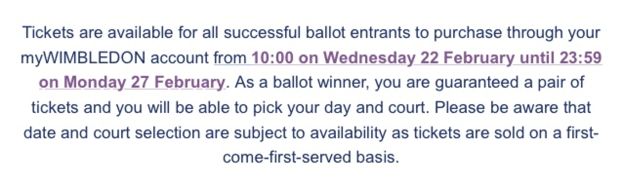 Wimbledon Ballot for 2023 Tickets