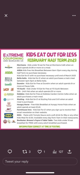 Half term cheap meals out